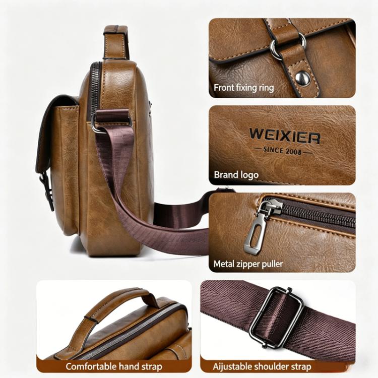 WEIXIER D1109 Mens Horizontal Briefcase Messenger Bag Waterproof PU Leather Shoulder Bag Handbag(Black) - Image 6