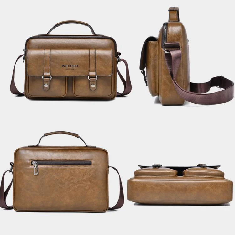 WEIXIER D1109 Mens Horizontal Briefcase Messenger Bag Waterproof PU Leather Shoulder Bag Handbag(Black) - Image 7