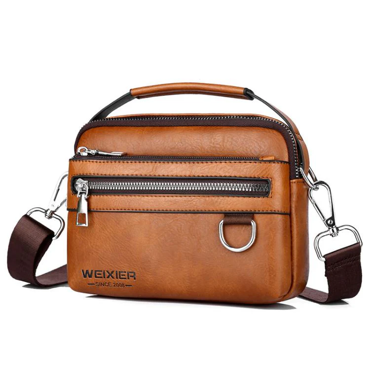 WEIXIER D891 Multi-Functional Waterproof Men Crossbody Bag Minimalist Portable Shoulder Bag(Light Brown)