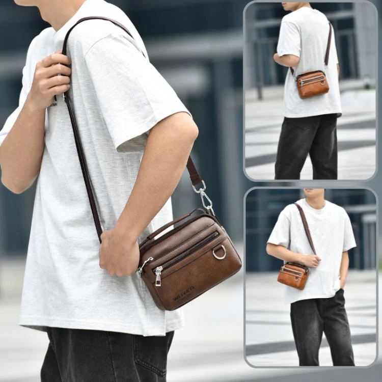 WEIXIER D891 Multi-Functional Waterproof Men Crossbody Bag Minimalist Portable Shoulder Bag(Light Brown) - Image 2
