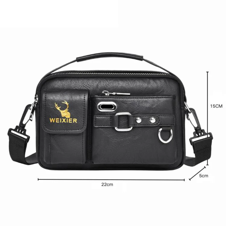 WEIXIER D898 Multi-Functional Men Crossbody Bag Portable Commuter Shoulder Bag, Spec: Plain Weave Black - Image 9