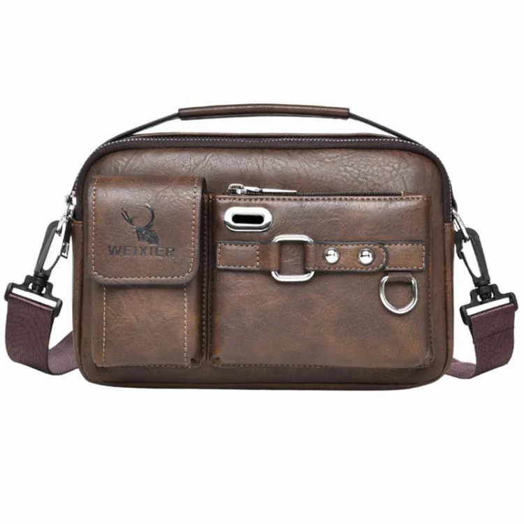 WEIXIER D898 Multi-Functional Men Crossbody Bag Portable Commuter Shoulder Bag, Spec: Plain Weave Dark Brown
