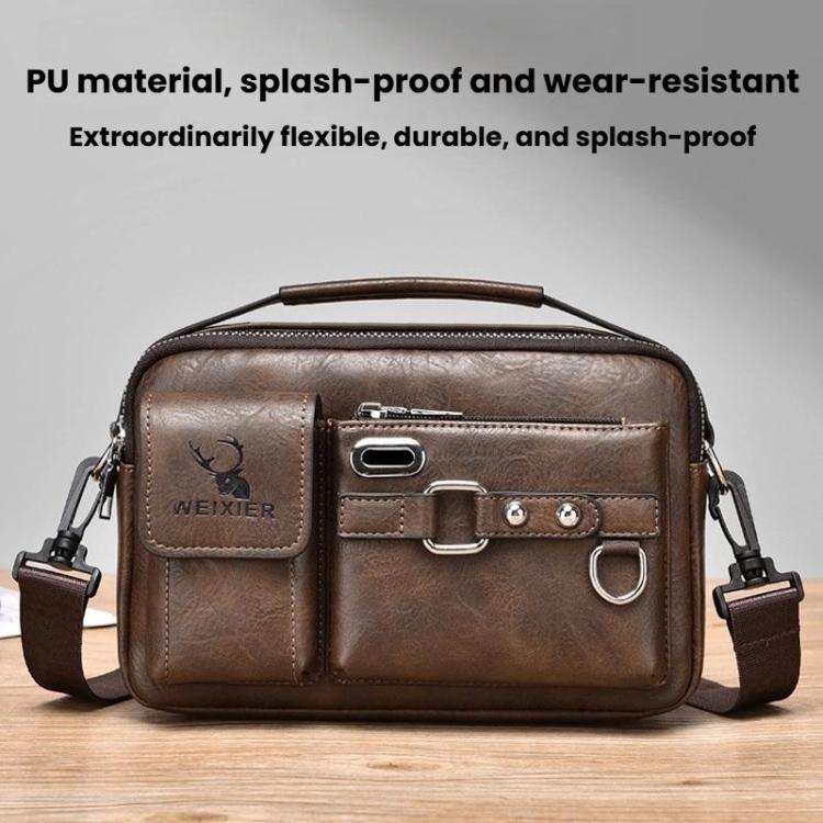 WEIXIER D898 Multi-Functional Men Crossbody Bag Portable Commuter Shoulder Bag, Spec: Plain Weave Dark Brown - Image 3