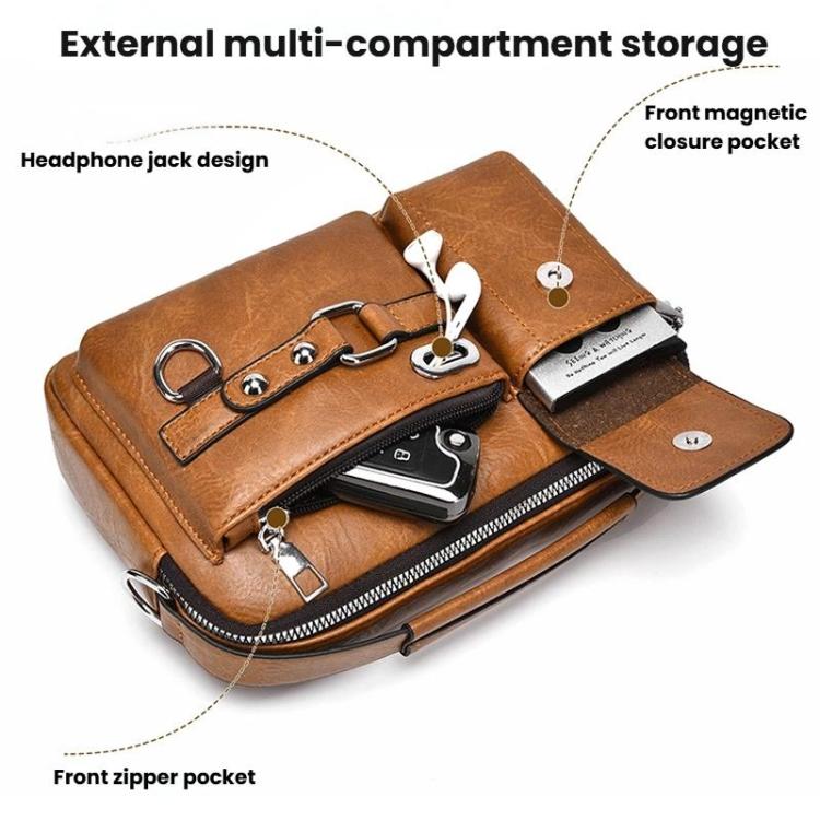 WEIXIER D898 Multi-Functional Men Crossbody Bag Portable Commuter Shoulder Bag, Spec: Plain Weave Dark Brown - Image 6