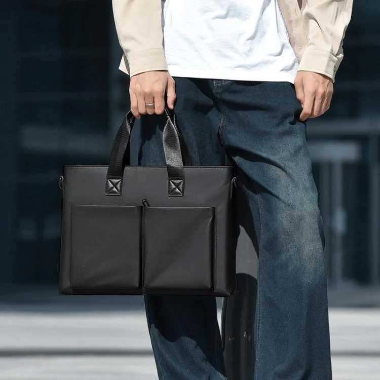 WEIXIER Men Briefcase Laptop Bag Waterproof Business Messenger Bag with Luggage Strap(Black) - Image 8