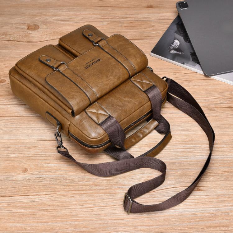 WEIXIER Mens Messenger Bag Vintage PU Leather Briefcase for Business & Travel Crossbody Handbag with Multi-Pockets(Light Brown) - Image 3