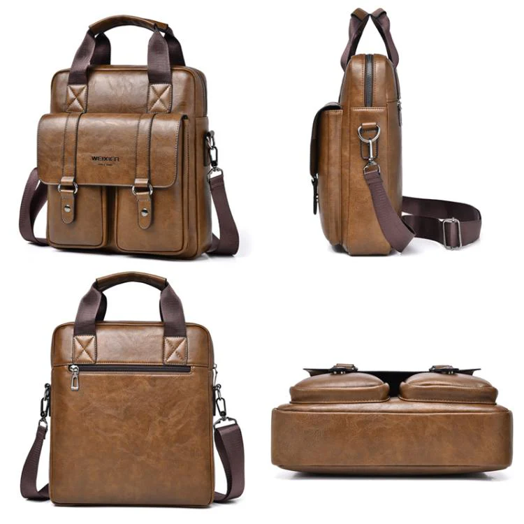 WEIXIER Mens Messenger Bag Vintage PU Leather Briefcase for Business & Travel Crossbody Handbag with Multi-Pockets(Light Brown) - Image 6