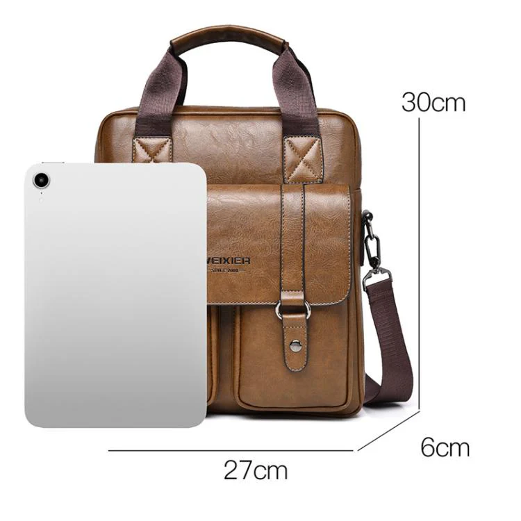 WEIXIER Mens Messenger Bag Vintage PU Leather Briefcase for Business & Travel Crossbody Handbag with Multi-Pockets(Light Brown) - Image 7