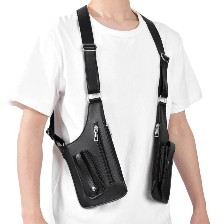 WEIXIER PU Leather Underarm Crossbody Bag Workwear Adjustable Backpack/Chest Bag(Black) - Image 7