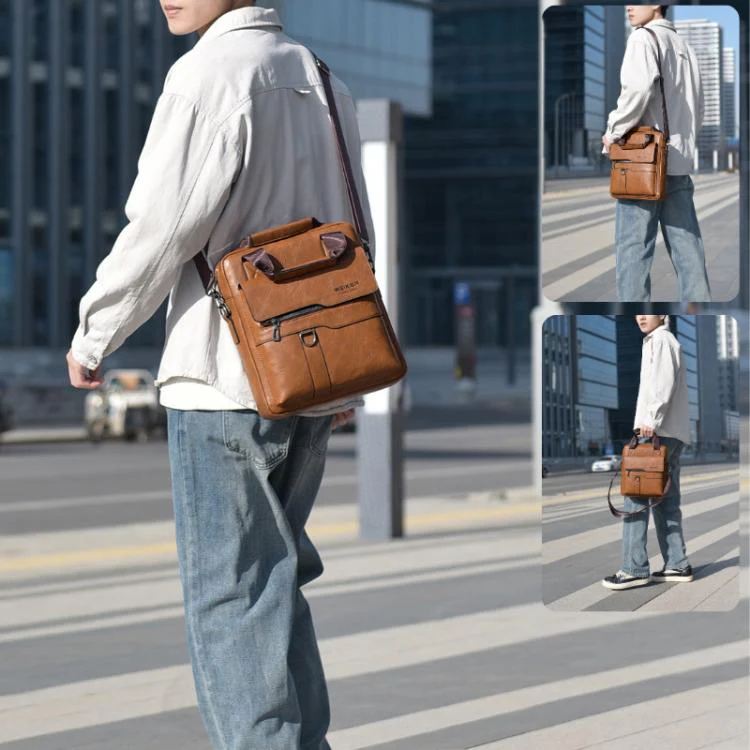 WEIXIER T666 Mens Vertical Messenger Bag PU Leather Crossbody Shoulder Bag Business Briefcase for Work Travel(Deep Brown) - Image 2