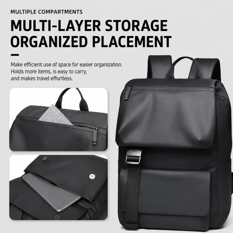 WEIXIER WD2625 Large Capacity Minimalist Waterproof Men Backpack Business Laptop Ba(Black) - Image 5