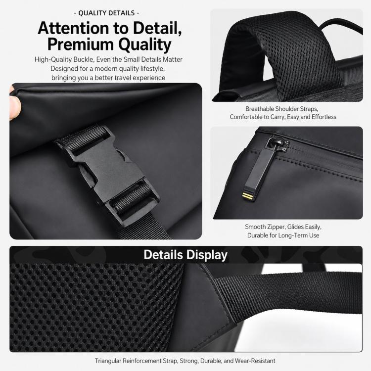 WEIXIER WD2625 Large Capacity Minimalist Waterproof Men Backpack Business Laptop Ba(Black) - Image 8