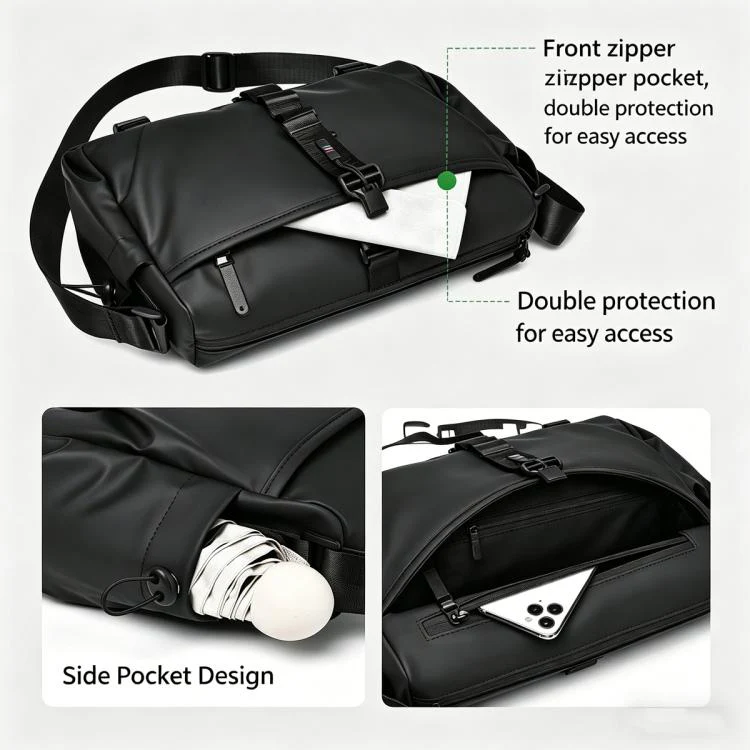 WEIXIER WD5628 Men Sling Bag Large Capacity Chest Pack With Magnetic Buckle, Expandable Bottom For Tripod(Green) - Image 6