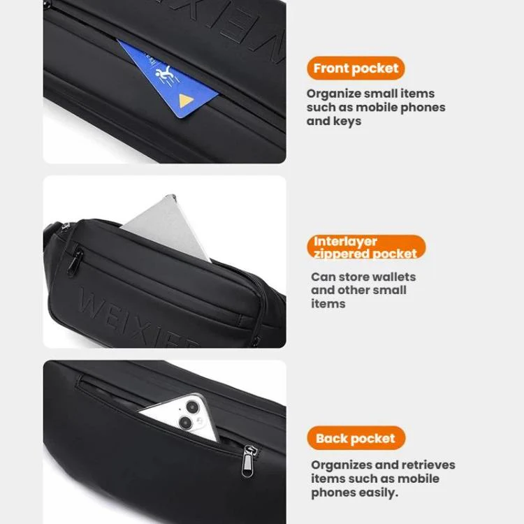 WEIXIER Y9581 Mens Sling Bag Waterproof Fanny Pack Crossbody Shoulder Chest Bag(Black) - Image 5