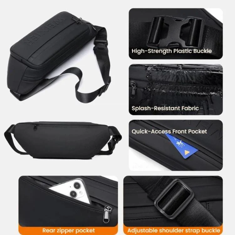 WEIXIER Y9581 Mens Sling Bag Waterproof Fanny Pack Crossbody Shoulder Chest Bag(Black) - Image 6