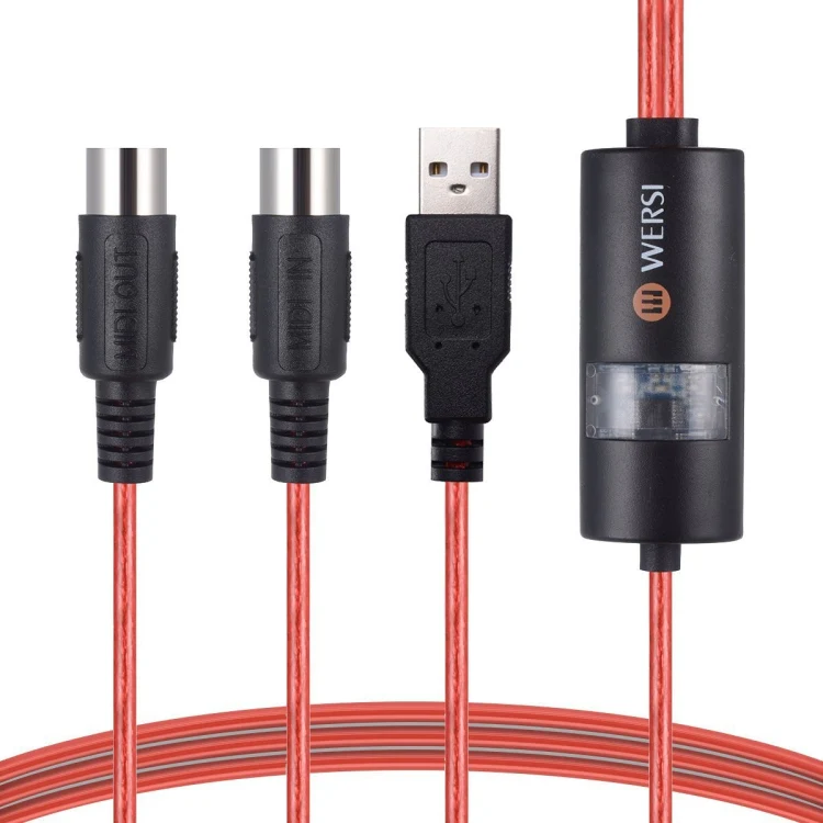 WERSI UM-18 USB MIDI Cable MidiPort Midi Cable Electric Piano Electronic Drum Music Editing Line, Length: 2m(Red) - Image 2
