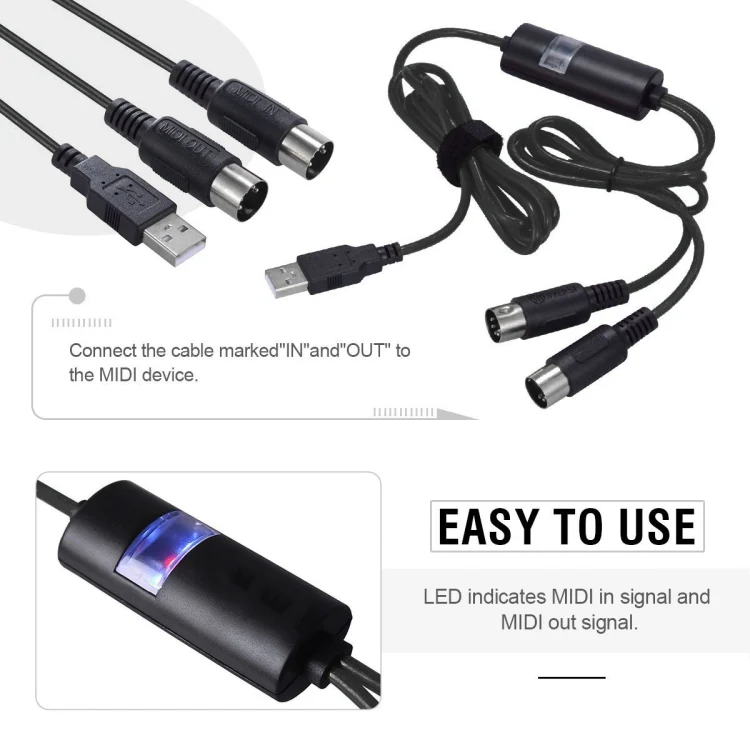 WERSI UM-18 USB MIDI Cable MidiPort Midi Cable Electric Piano Electronic Drum Music Editing Line, Length: 2m(Red) - Image 9