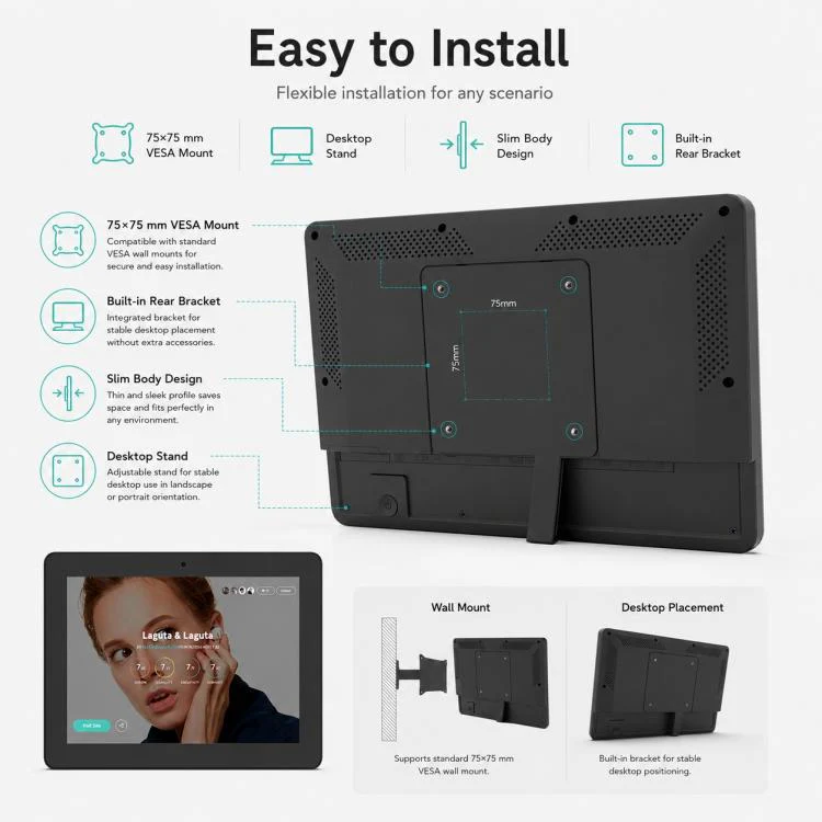 WF1036T 10.1 inch HD Touch Screen Digital Signage, 2GB+16GB, Android 11 RK3566 Quad Core, Plug:EU Plug(Black) - Image 10