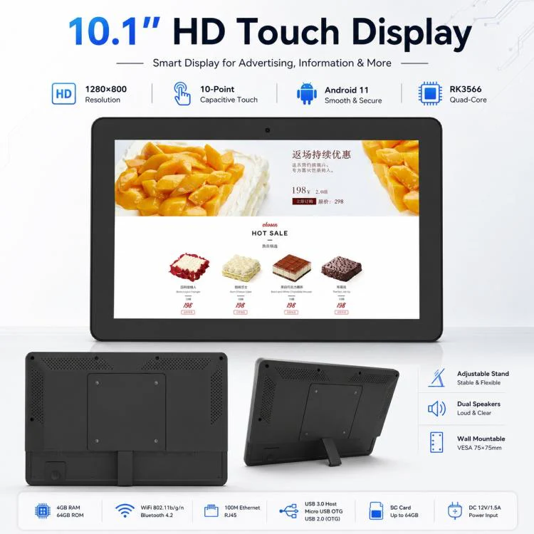WF1036T 10.1 inch HD Touch Screen Digital Signage, 2GB+16GB, Android 11 RK3566 Quad Core, Plug:US Plug(Black) - Image 5