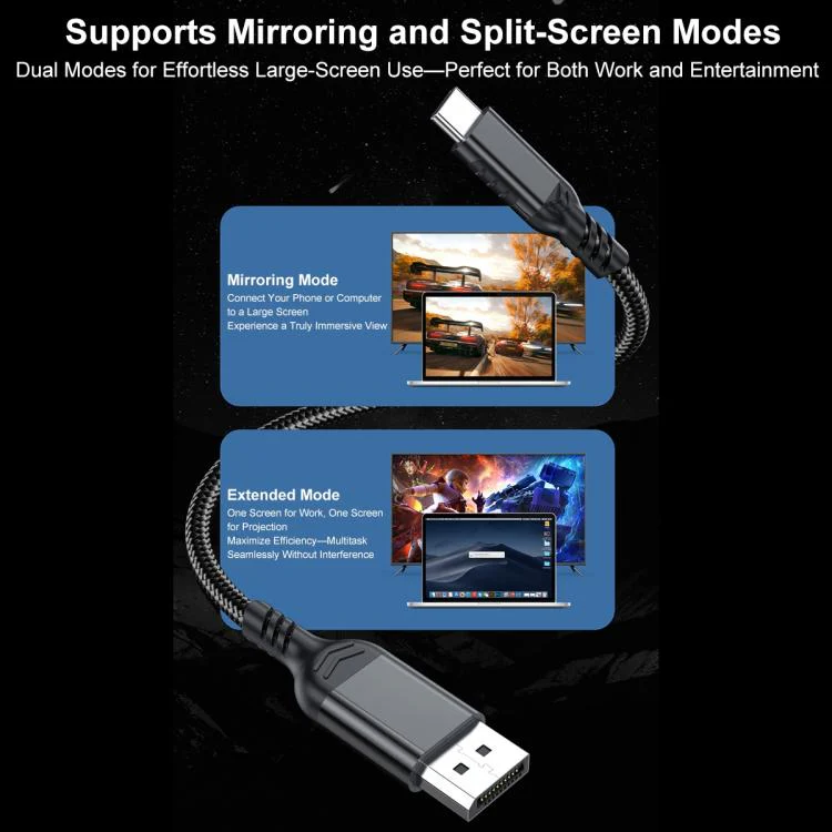 WG226 16K Ultra HD Type-C to DP 2.1 Display Cable Thunderbolt Adapter Cable No Logo, Length:1.5m(Black) - Image 13