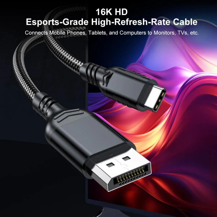 WG226 16K Ultra HD Type-C to DP 2.1 Display Cable Thunderbolt Adapter Cable No Logo, Length:1.8m(Black) - Image 5