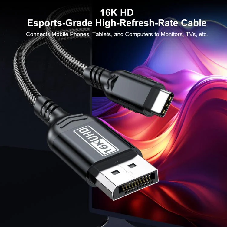 WG226 16K Ultra HD Type-C to DP 2.1 Display Cable Thunderbolt Adapter Cable with Logo, Length:1.5m(Black) - Image 5