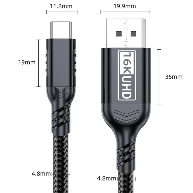 WG226 16K Ultra HD Type-C to DP 2.1 Display Cable Thunderbolt Adapter Cable with Logo, Length:1.8m(Black) - Image 4