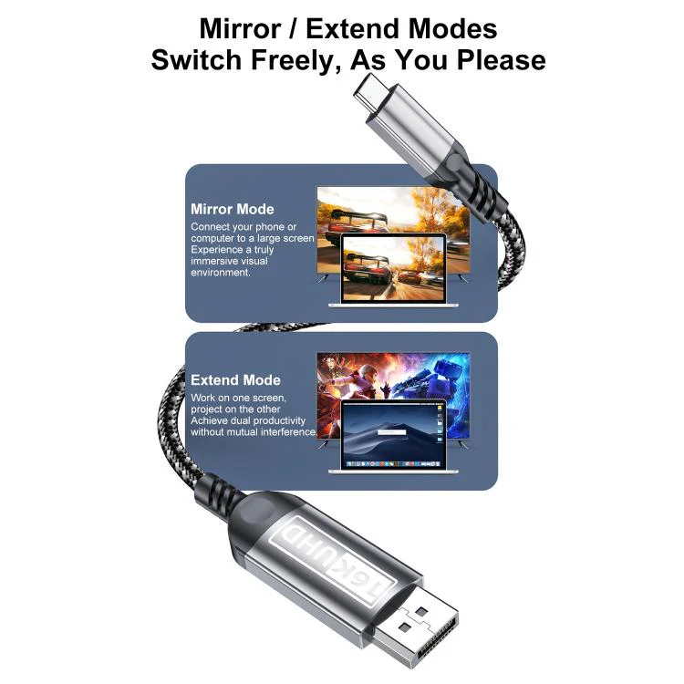 WG228 16K Ultra HD Type-C to DP 2.1 Display Cable Monitor Adapter Cable, Length:2m(Grey) - Image 11