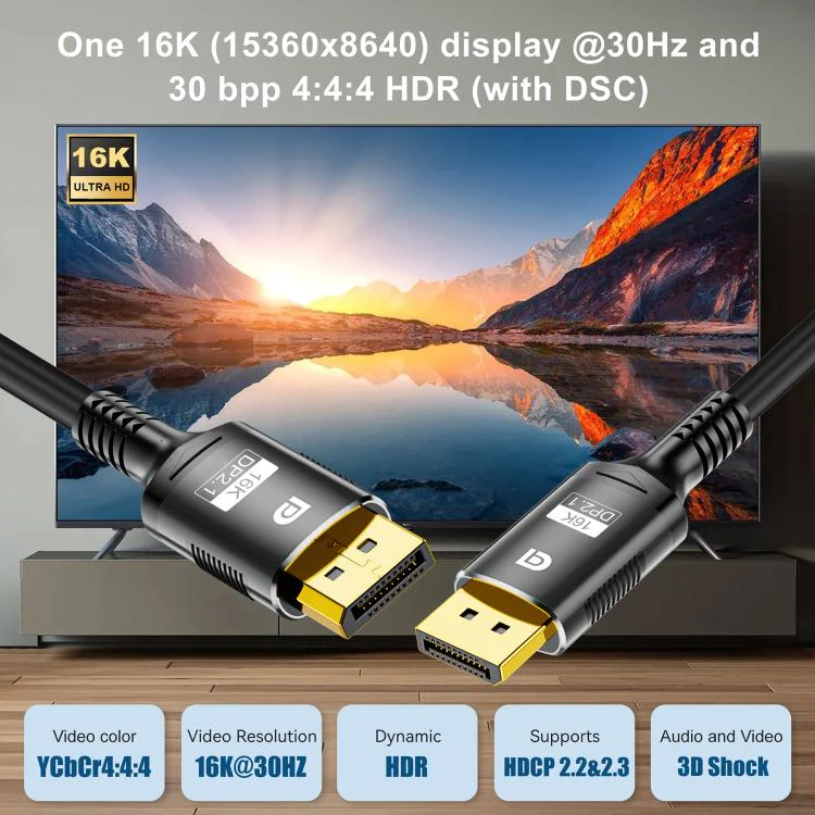 WG231 16K 60Hz DisplayPort 2.1 Male to DisplayPort 2.1 Male HD Adapter Cable, Length:2m(Black) - Image 7