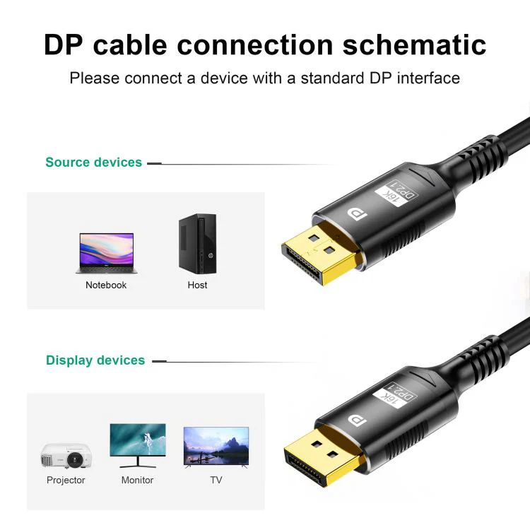WG231 16K 60Hz DisplayPort 2.1 Male to DisplayPort 2.1 Male HD Adapter Cable, Length:2m(Black) - Image 9