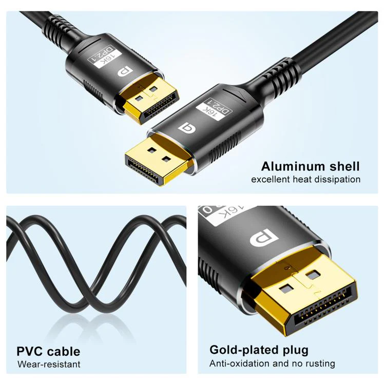 WG231 16K 60Hz DisplayPort 2.1 Male to DisplayPort 2.1 Male HD Adapter Cable, Length:3m(Black) - Image 4