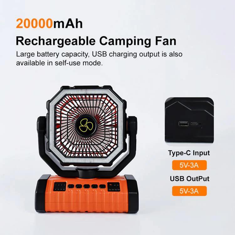 WG353 Outdoor Camping Hook Tent Desktop Fan 20000mAh Battery(Black) - Image 5