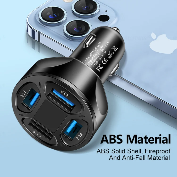 WGS-G36 3.1A 4 in 1 Digital Display Car Charger with Voltmeter (Black) - Image 4