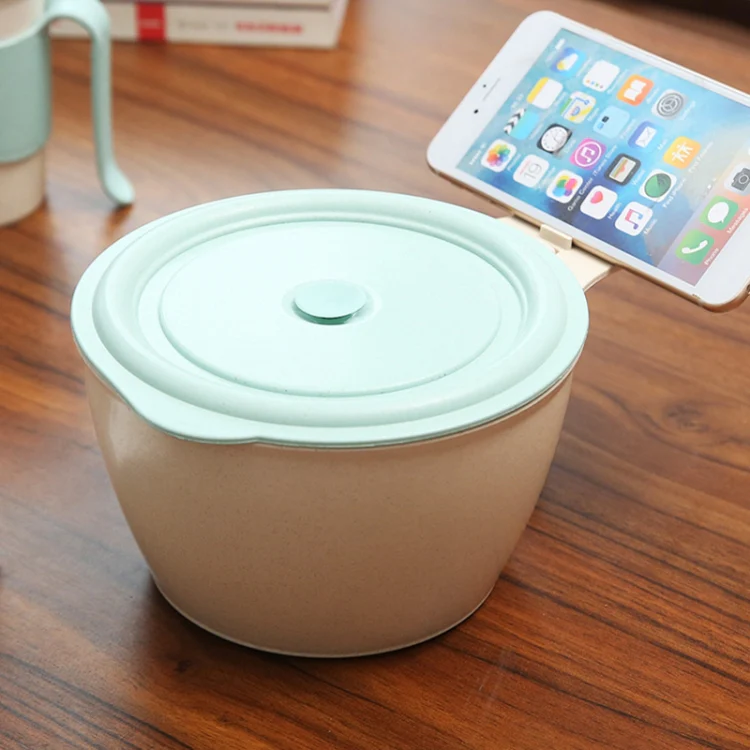 Wheat Fiber Instant Noodle Bowl Creative and Convenient Sealed Lunch Box with Mobile Phone Holder(Blue) - Image 6
