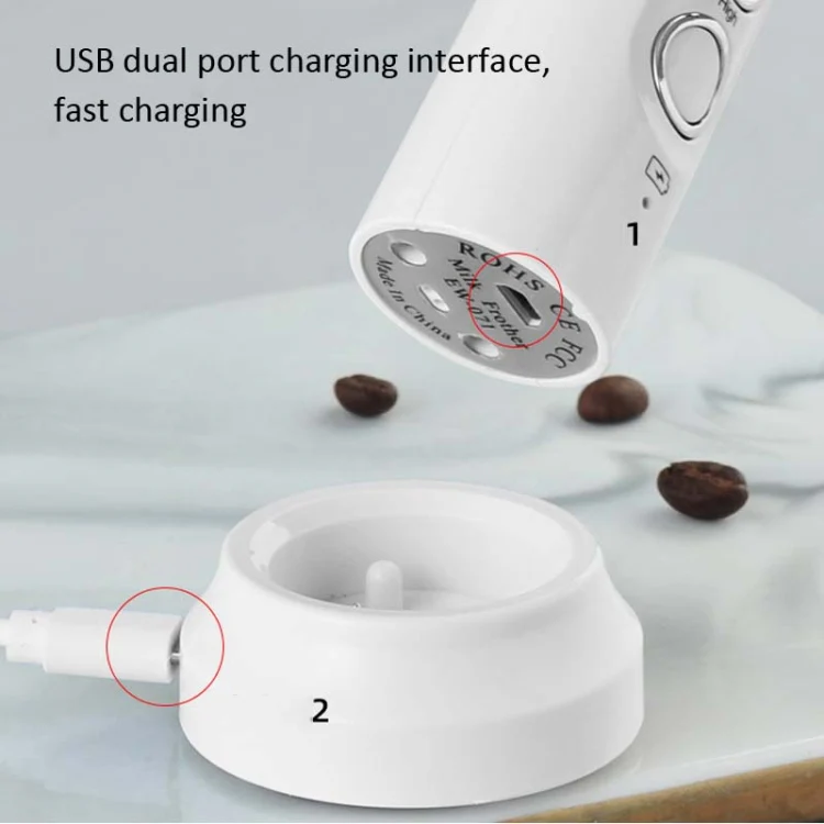 Whisk Household Electric Baking Mini Wireless Hand-Held Charging Stirrer Milk Frother(White) - Image 5