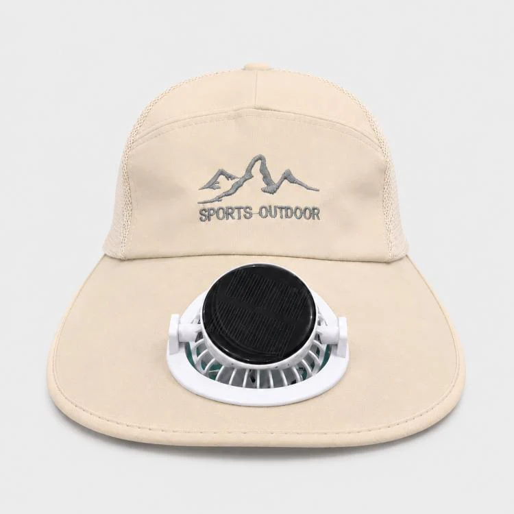Wide Brim Solar Fan Hat with Smart LED Power Display Type-C Rechargeable UV Sun Cap 300mAh(Round Beige)