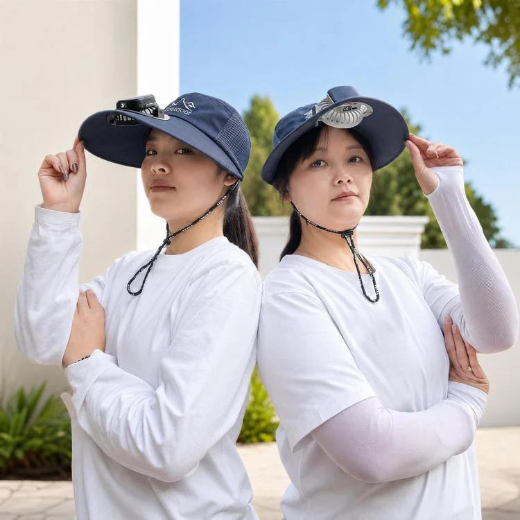 Wide Brim Solar Fan Hat with Smart LED Power Display Type-C Rechargeable UV Sun Cap 600mAh(Round Light Grey) - Image 2