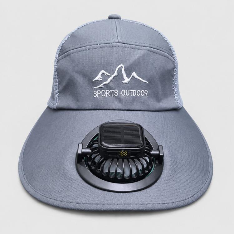 Wide Brim Solar Fan Hat with Smart LED Power Display Type-C Rechargeable UV Sun Cap 600mAh(Square Deep Grey)