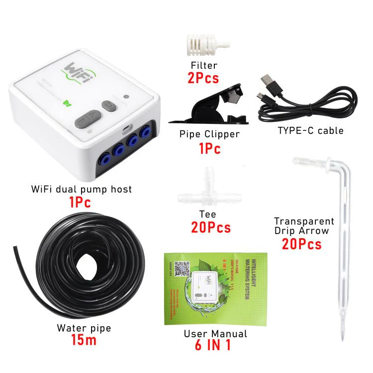 WIFI Smart Dual-Pump Automatic Watering System Cell Phone Remote Control Watering Device, Spec: Transparent Drip Arrow UK Plug - Image 11