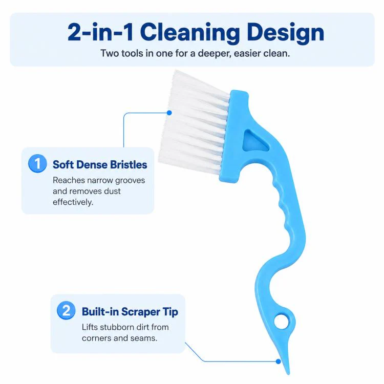 Window Track Cleaning Brush Swan-Neck Crevice Brush with Built-in Scraper, Hand-Held Groove Gap Cleaning Tools(Blue) - Image 3