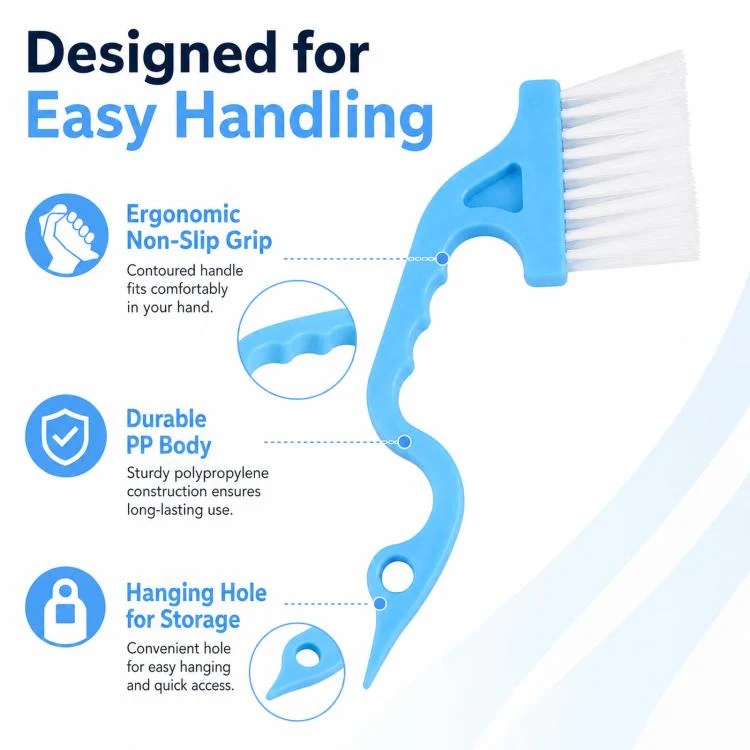 Window Track Cleaning Brush Swan-Neck Crevice Brush with Built-in Scraper, Hand-Held Groove Gap Cleaning Tools(Blue) - Image 4