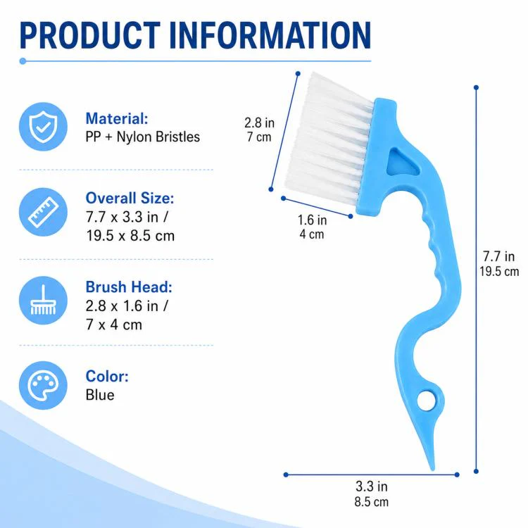 Window Track Cleaning Brush Swan-Neck Crevice Brush with Built-in Scraper, Hand-Held Groove Gap Cleaning Tools(Blue) - Image 7