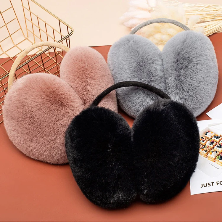 Winter Women Cute Earmuffs Soft Fluffy Warm Earmuffs Adult Children Students Ear Warmer, Size: 18cm Large(Black) - Image 3