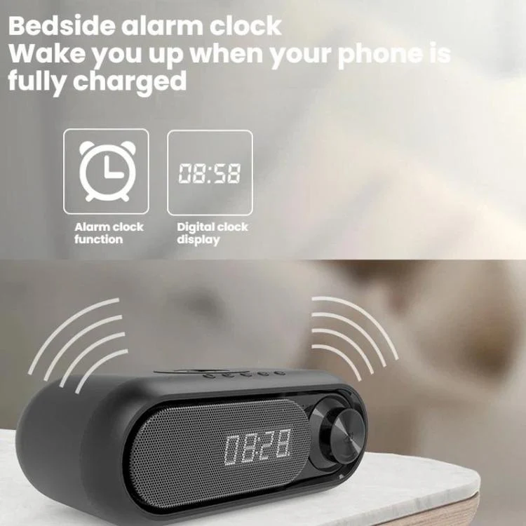 Wireless Charging Bluetooth Speaker Desktop LED Clock(Metallic Gray 5W) - Image 6