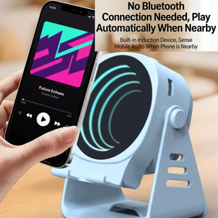 Wireless Induction Speaker With Phone Stand Multifunctional Desktop Bluetooth Speaker Night Light(Blue) - Image 7