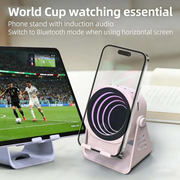 Wireless Induction Speaker With Phone Stand Multifunctional Desktop Bluetooth Speaker Night Light(Pink) - Image 9