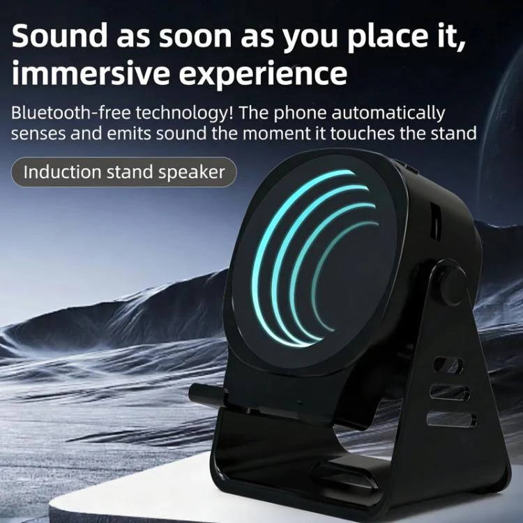 Wireless Induction Speaker With Phone Stand Multifunctional Desktop Bluetooth Speaker Night Light(Purple) - Image 2