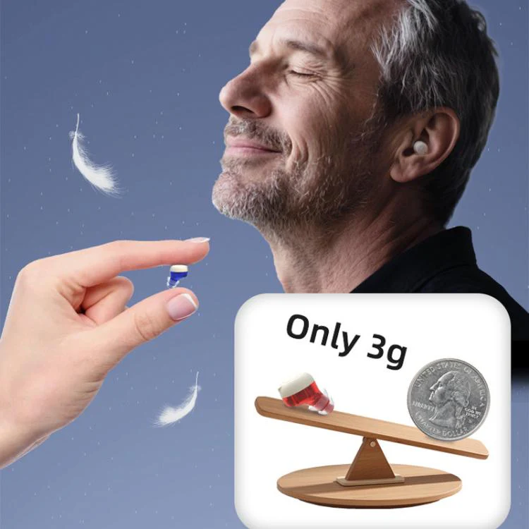Wireless Invisible Hearing Aid With Digital Display Charging Case & Touch Control Red Blue+White Case - Image 6
