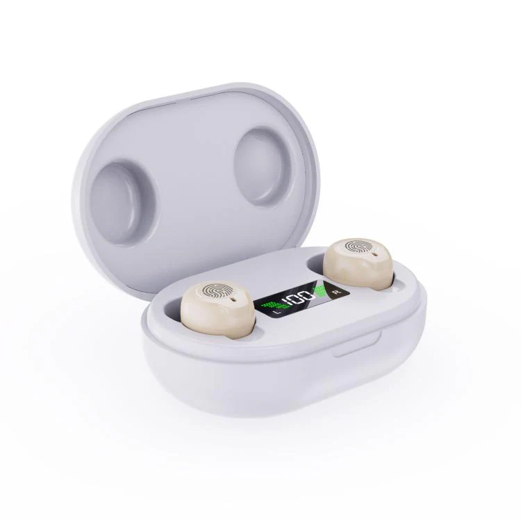 Wireless Invisible Hearing Aid With Digital Display Charging Case & Touch Control Skin Color +White Case
