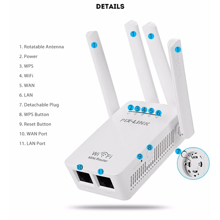 Wireless Smart WiFi Router Repeater with 4 WiFi Antennas, Plug Specification:UK Plug(White) - Image 8